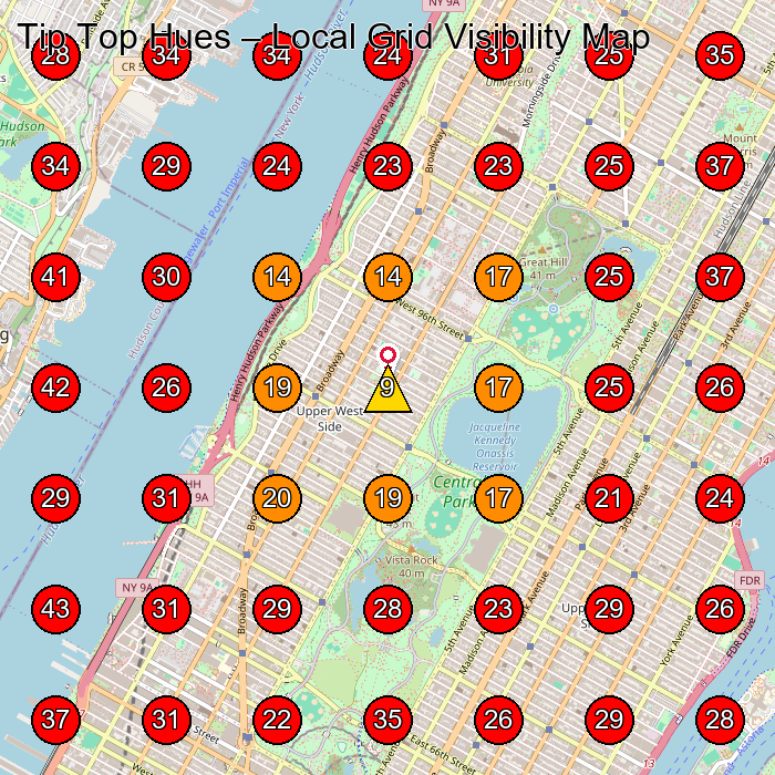 Tip Top Hues GeoGrid visibility map for Nail Salon in New York